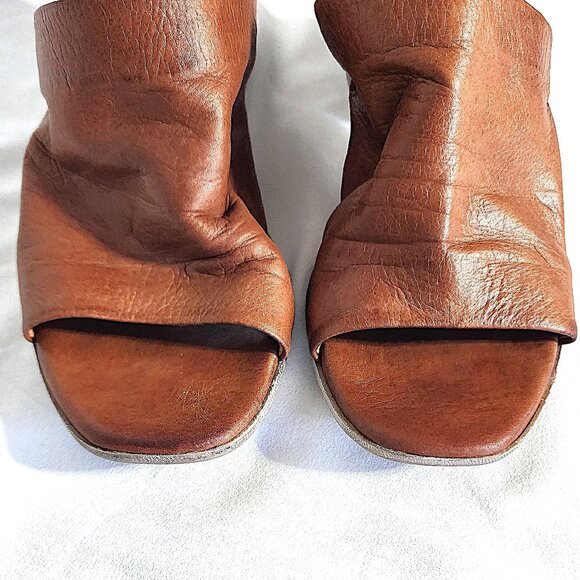 Miz Mooz Silvie caramel leather open toe block heel mules size 38 - Picture 3 of 9